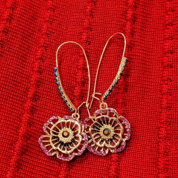 Women's Lightweight Rose Dangle Earring Red Gold Color For Gift - Picture 4 of 5